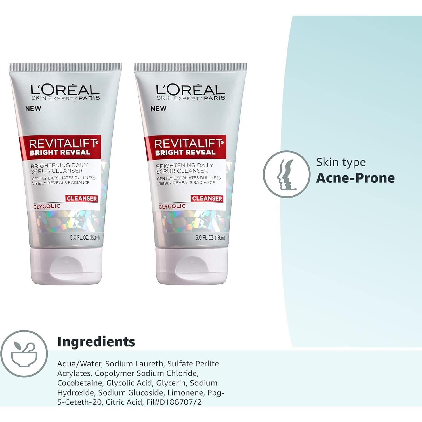 Limpiador Facial L'Oreal Revitalift Glicólico 340 g Pack 2