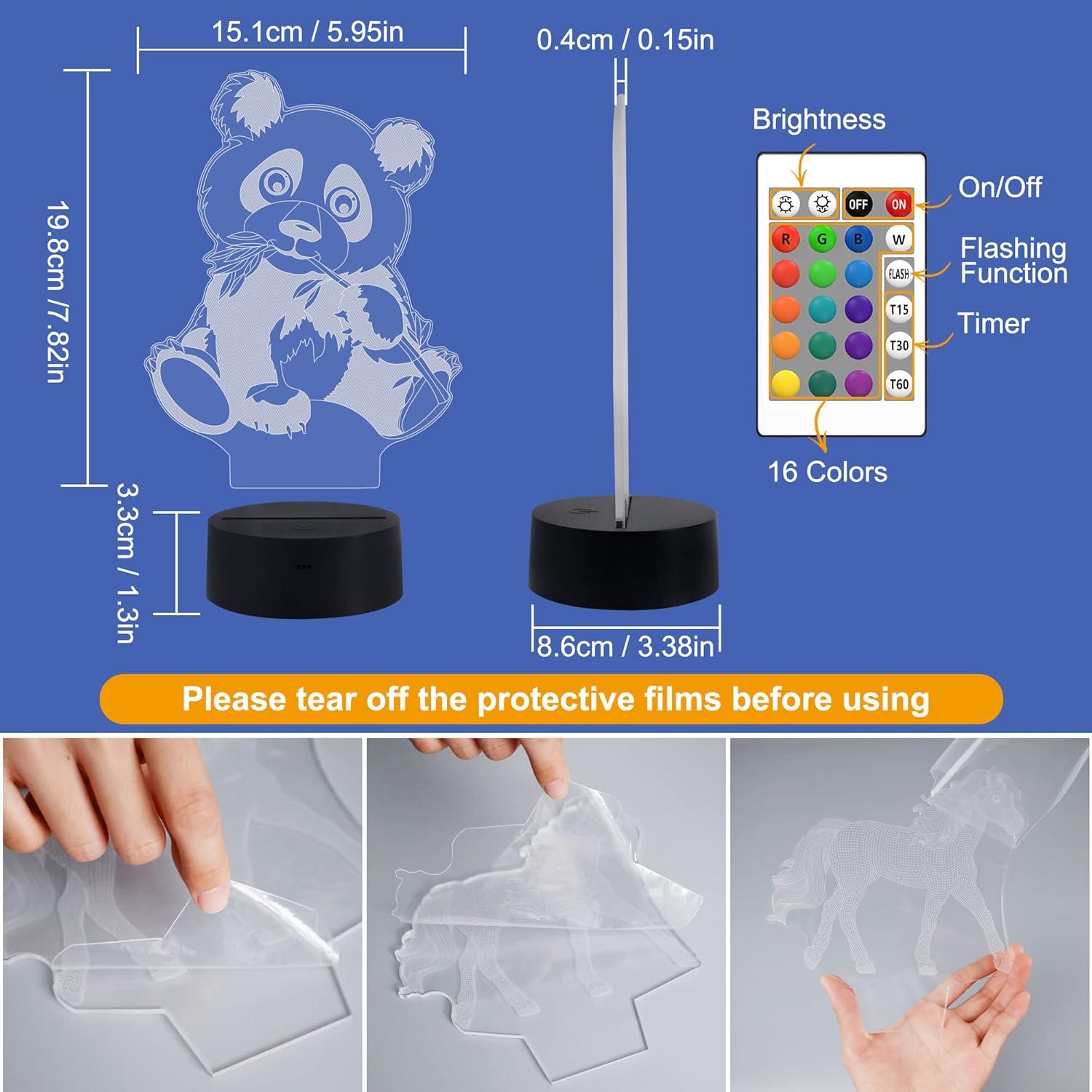 Lámpara Nocturna 3D Panda FULLOSUN con Control Remoto 16 Colores