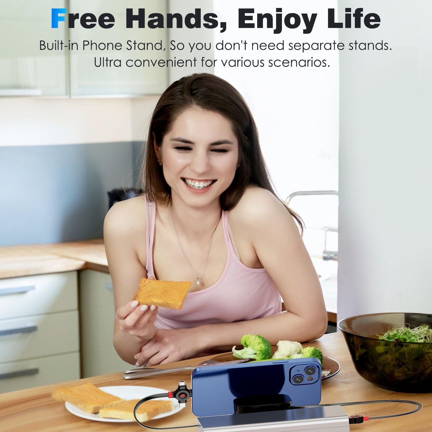 Multi Charging Cable 4.5A, 4Ft/2Pack Multi Chargers for All Devices 3 in 1 Retractable Car Cable Fast Charging USB C Cord with Type C/Micro USB Port for Samsung S24,iPhone 16 15,PS,Tablets & More