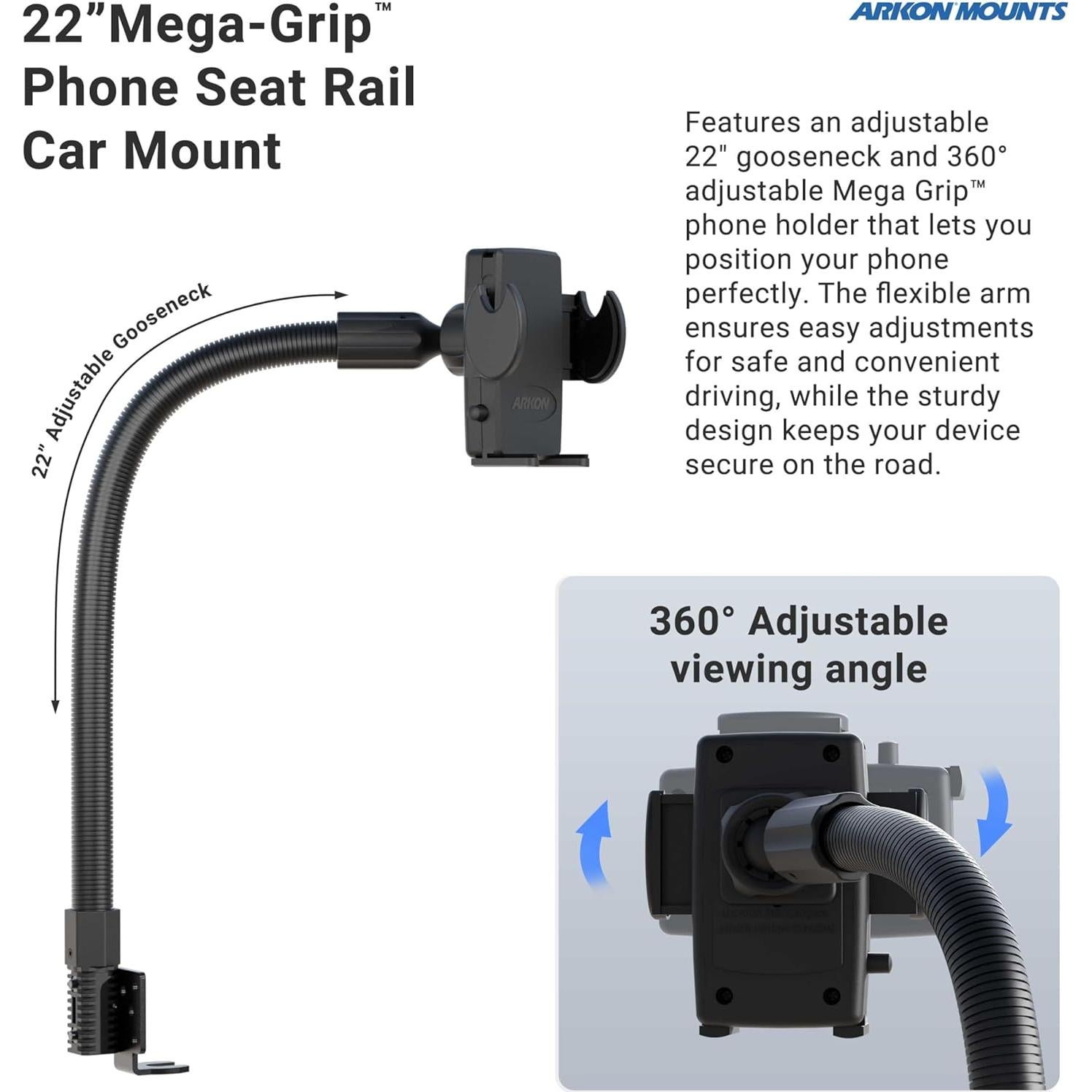 Soporte para Teléfono ARKON Mounts para Riel de Asiento - 55.88 cm