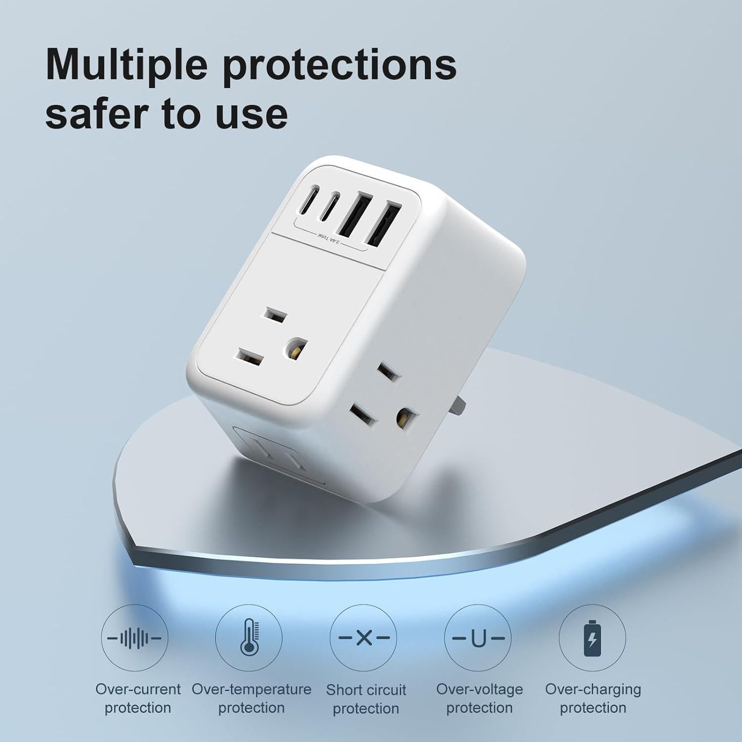 Adaptador de Enchufe de Viaje Plegable 8 en 1 Ouli - USB-C