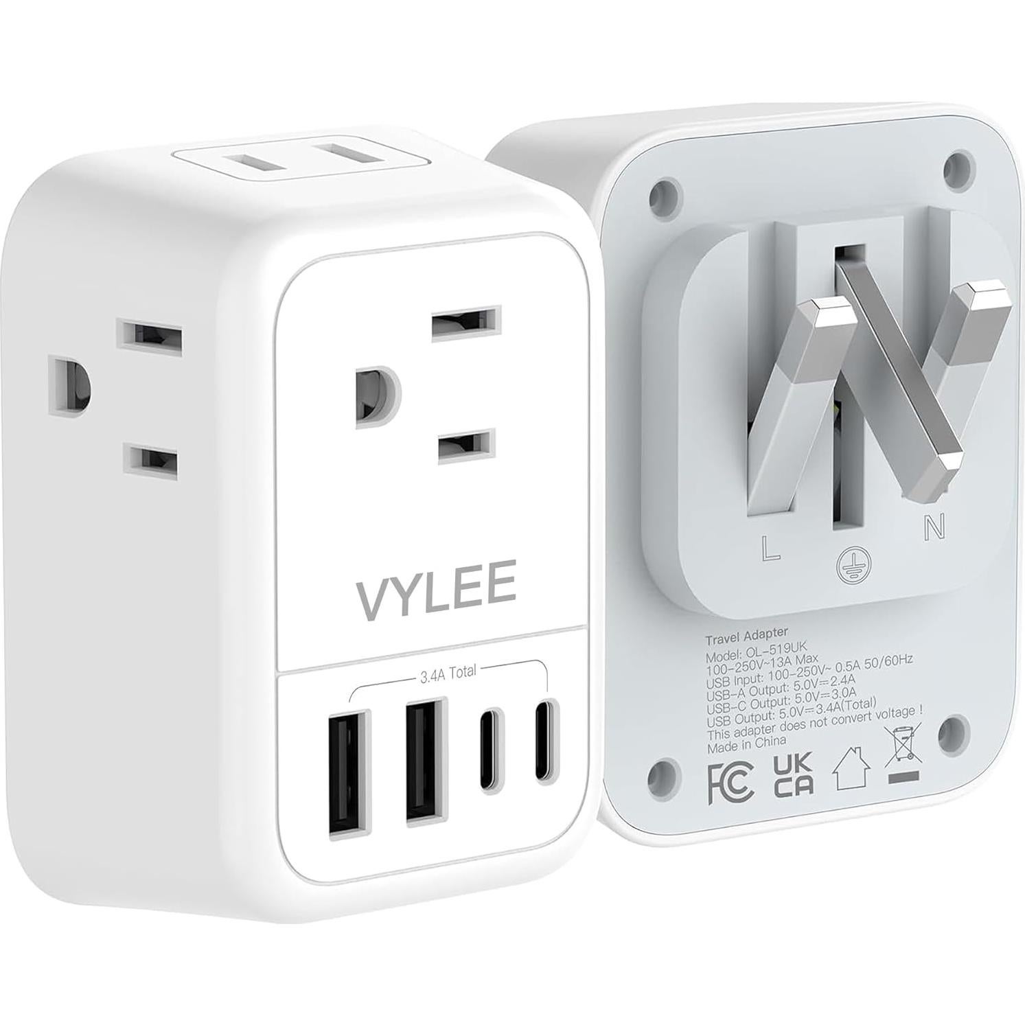 Adaptador de Enchufe de Viaje Plegable 8 en 1 Ouli - USB-C