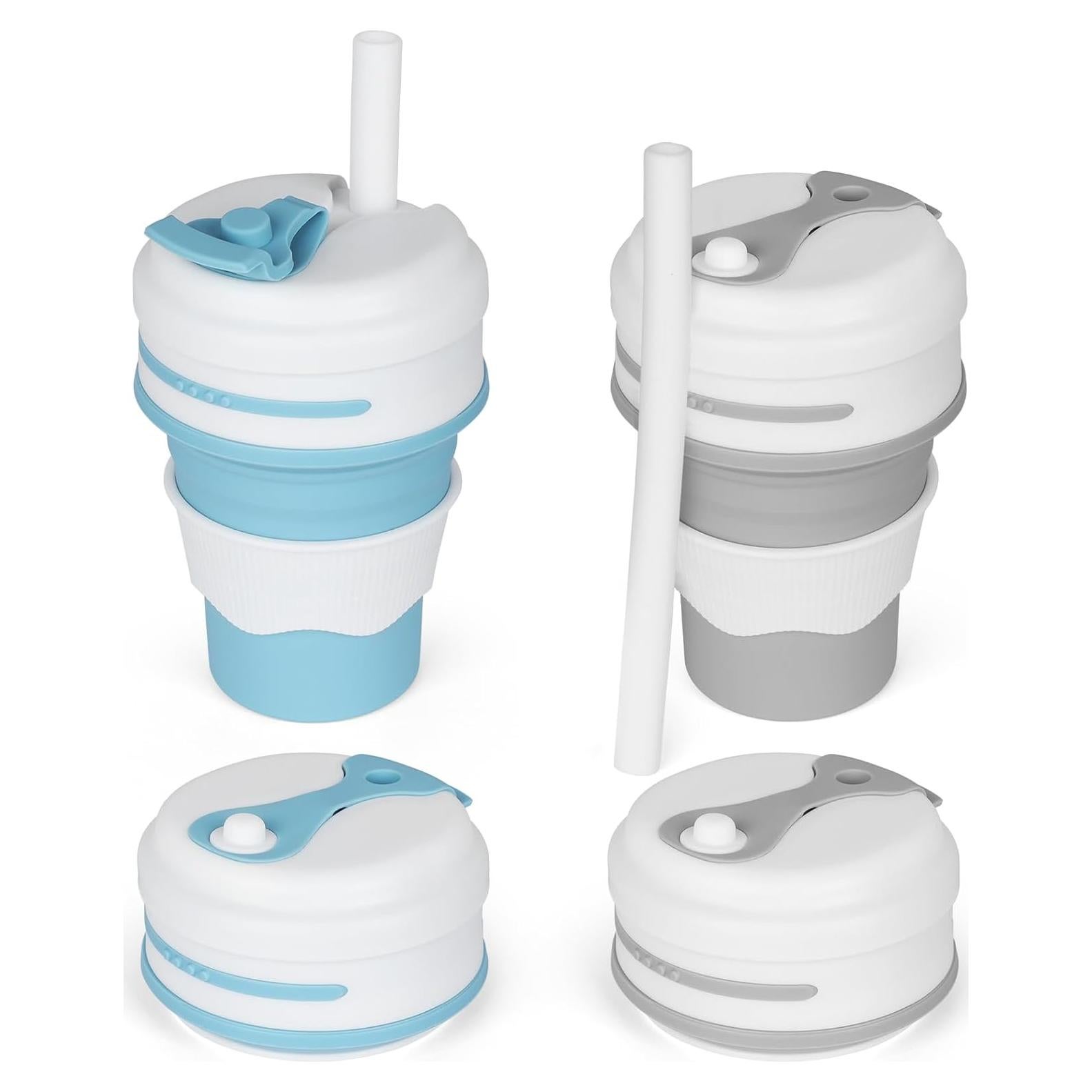 Tazas Plegables de Silicona CZJYWDG 350ml - 2 Pcs Azul y Gris