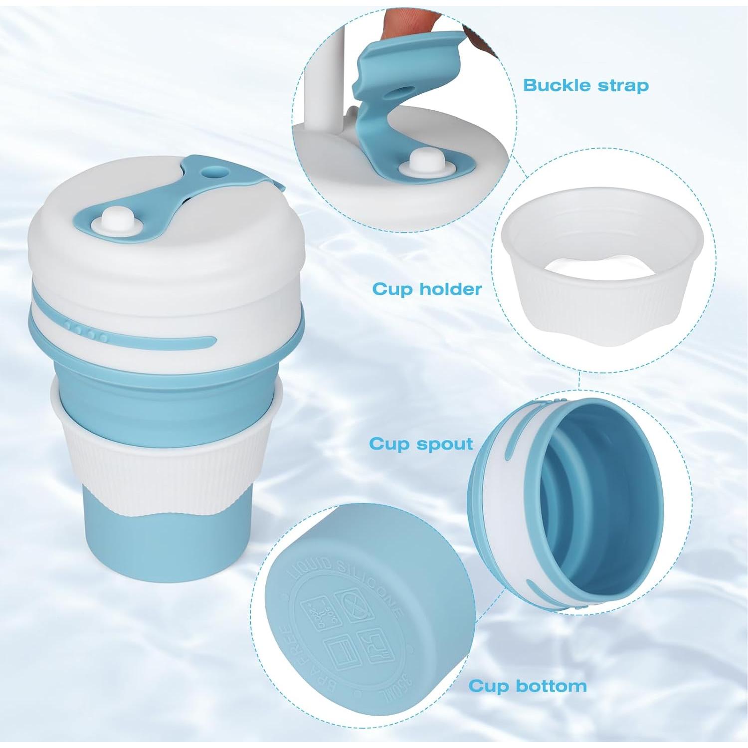 Tazas Plegables de Silicona CZJYWDG 350ml - 2 Pcs Azul y Gris