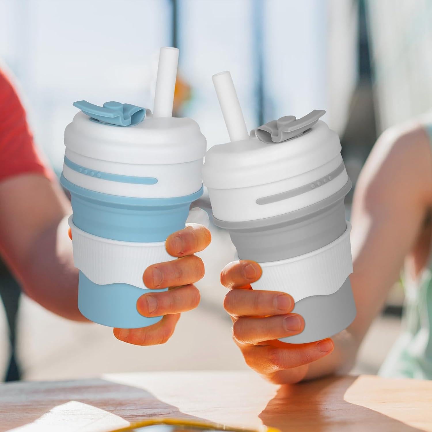 Tazas Plegables de Silicona CZJYWDG 350ml - 2 Pcs Azul y Gris