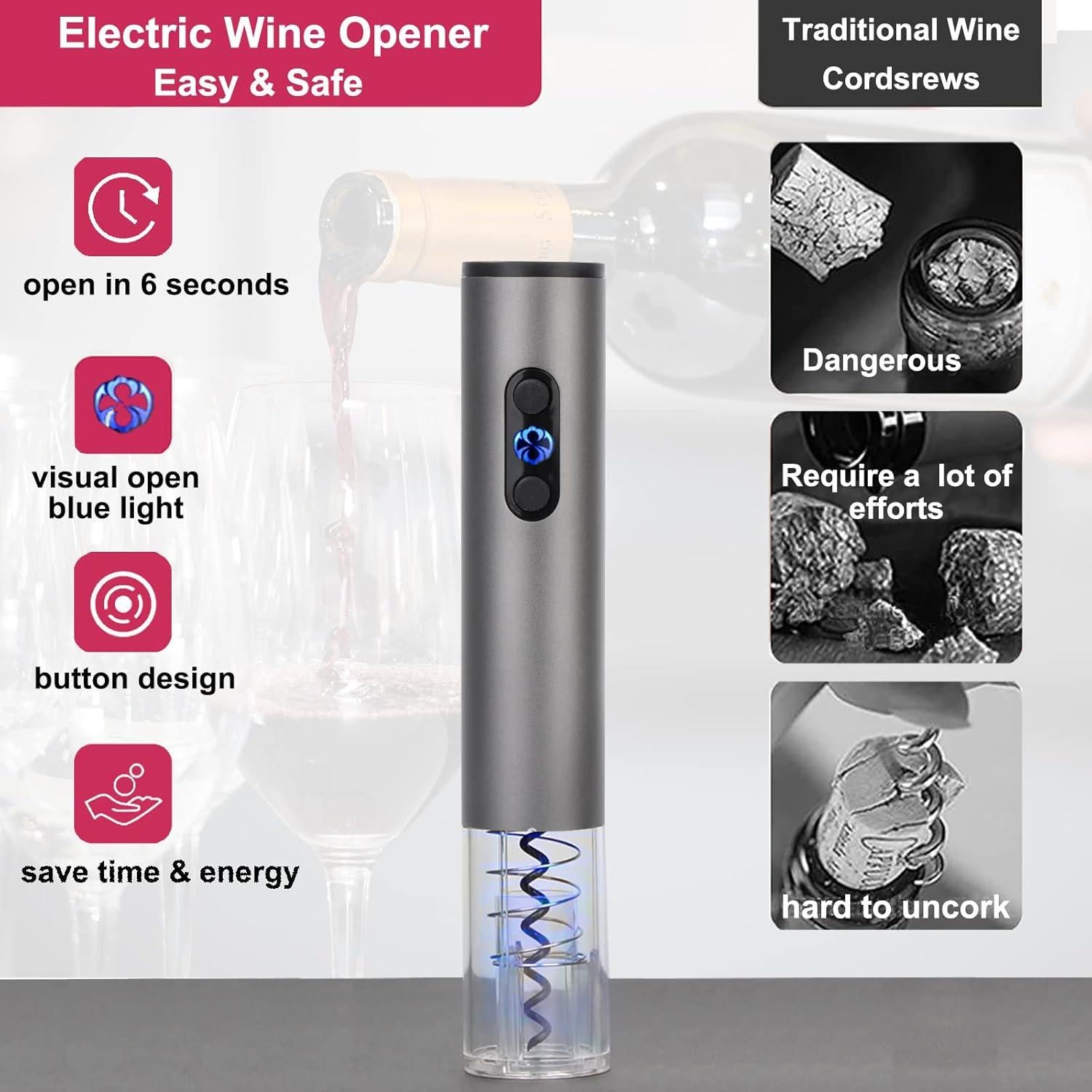 Abridor de Vino Eléctrico Obsoorth 2 en 1 con Cortador