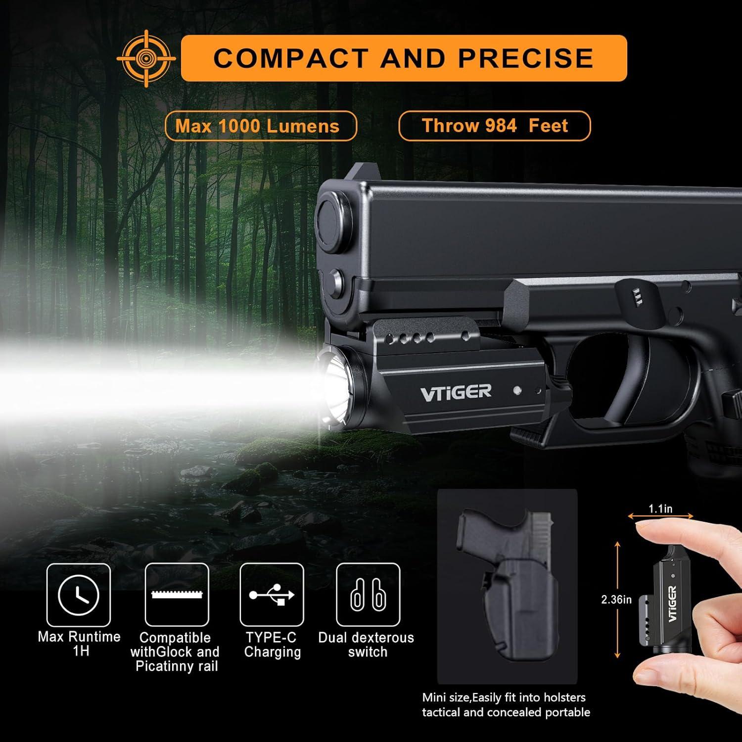 Linterna Táctica VTIGER PL1 Mini 1000 Lúmenes Recargable