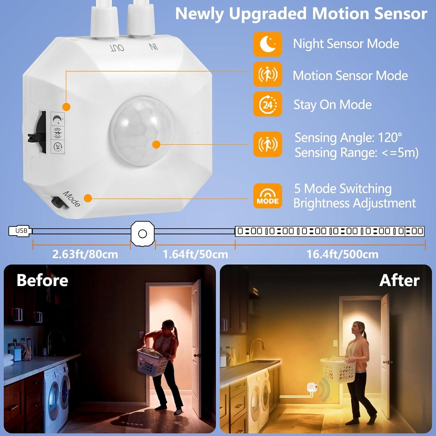 Luz LED de Sensor de Movimiento HOUHUI 5m Dimmable USB