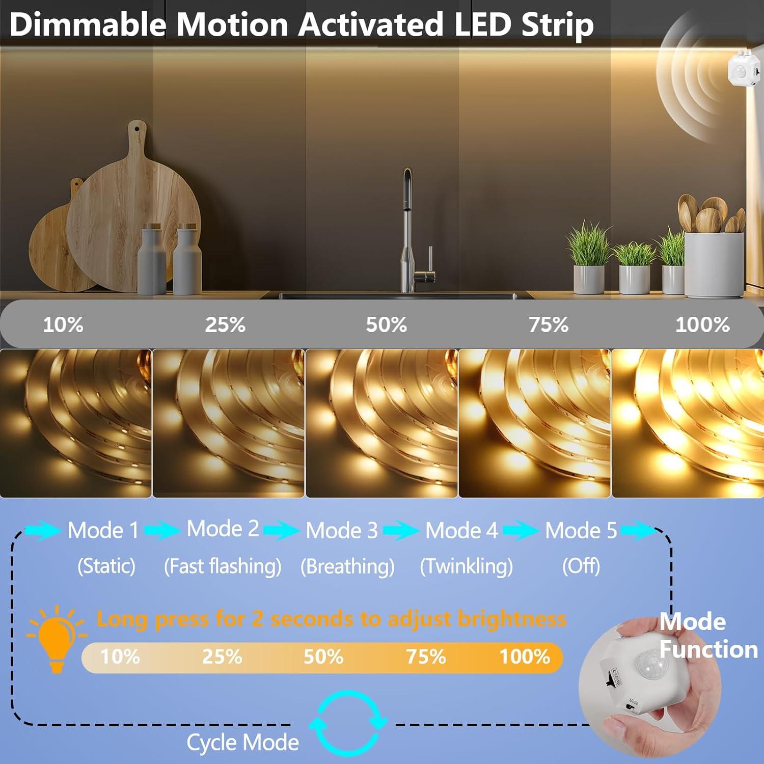 Luz LED de Sensor de Movimiento HOUHUI 5m Dimmable USB