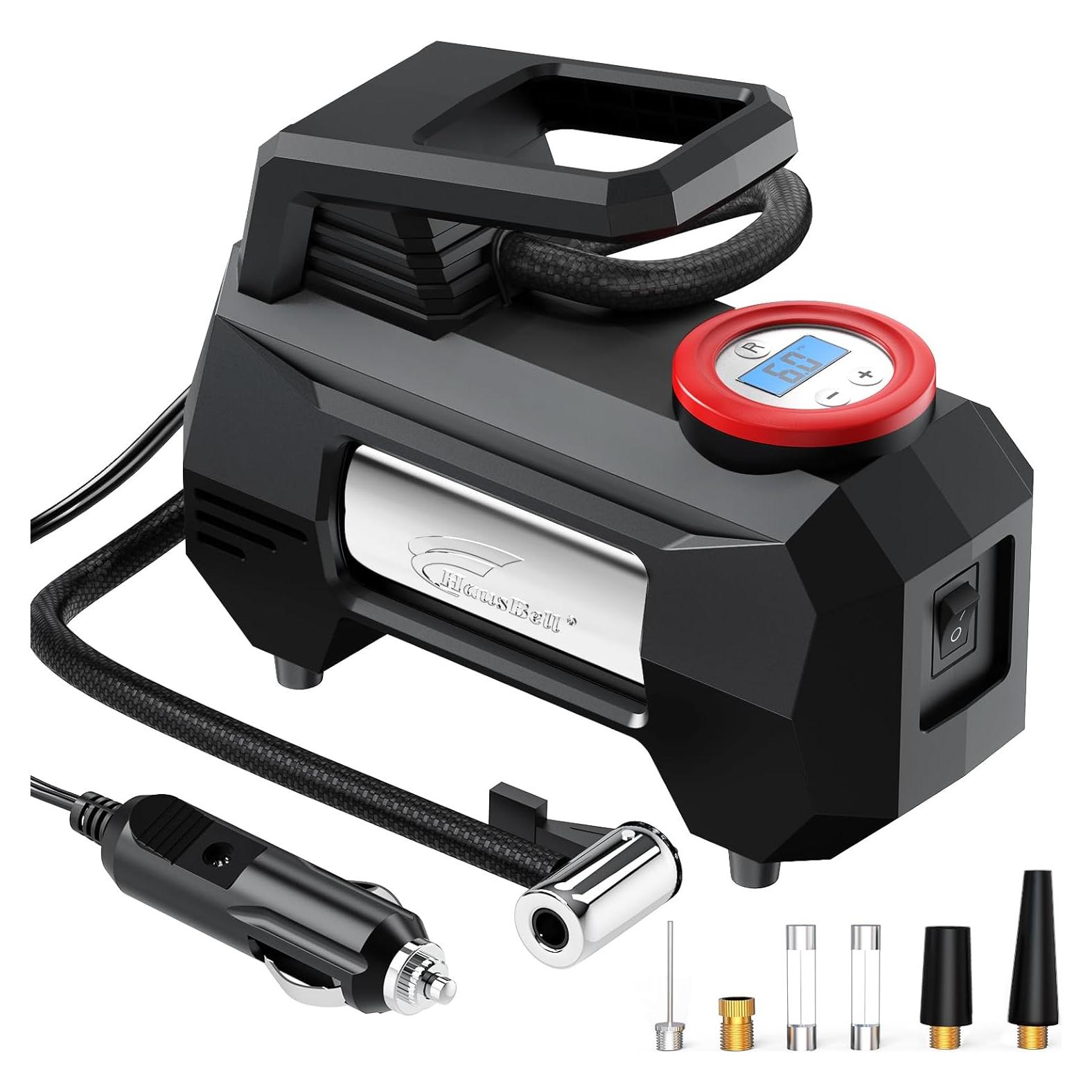 Compresor de Aire Portátil HAUSBELL 150 PSI 120W Negro