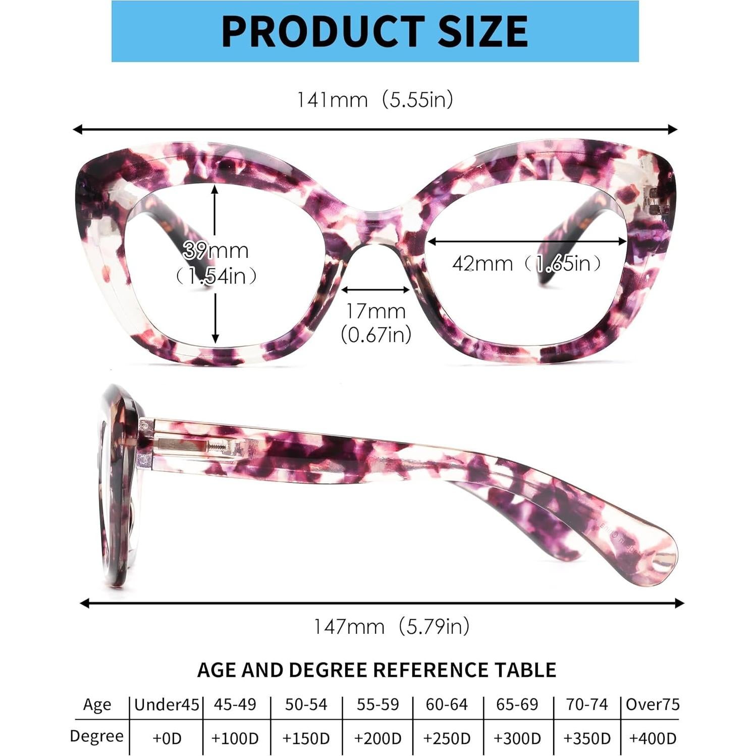 Gafas de lectura JM Cat-Eye 3 pares con bloqueo luz azul