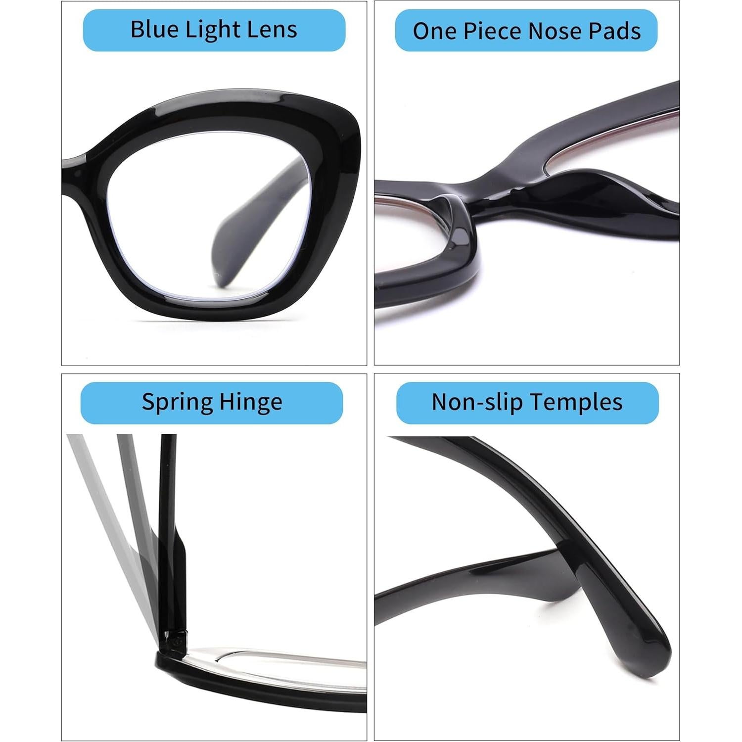 Gafas de lectura JM Cat-Eye para mujeres 3 pares bloqueo luz azul