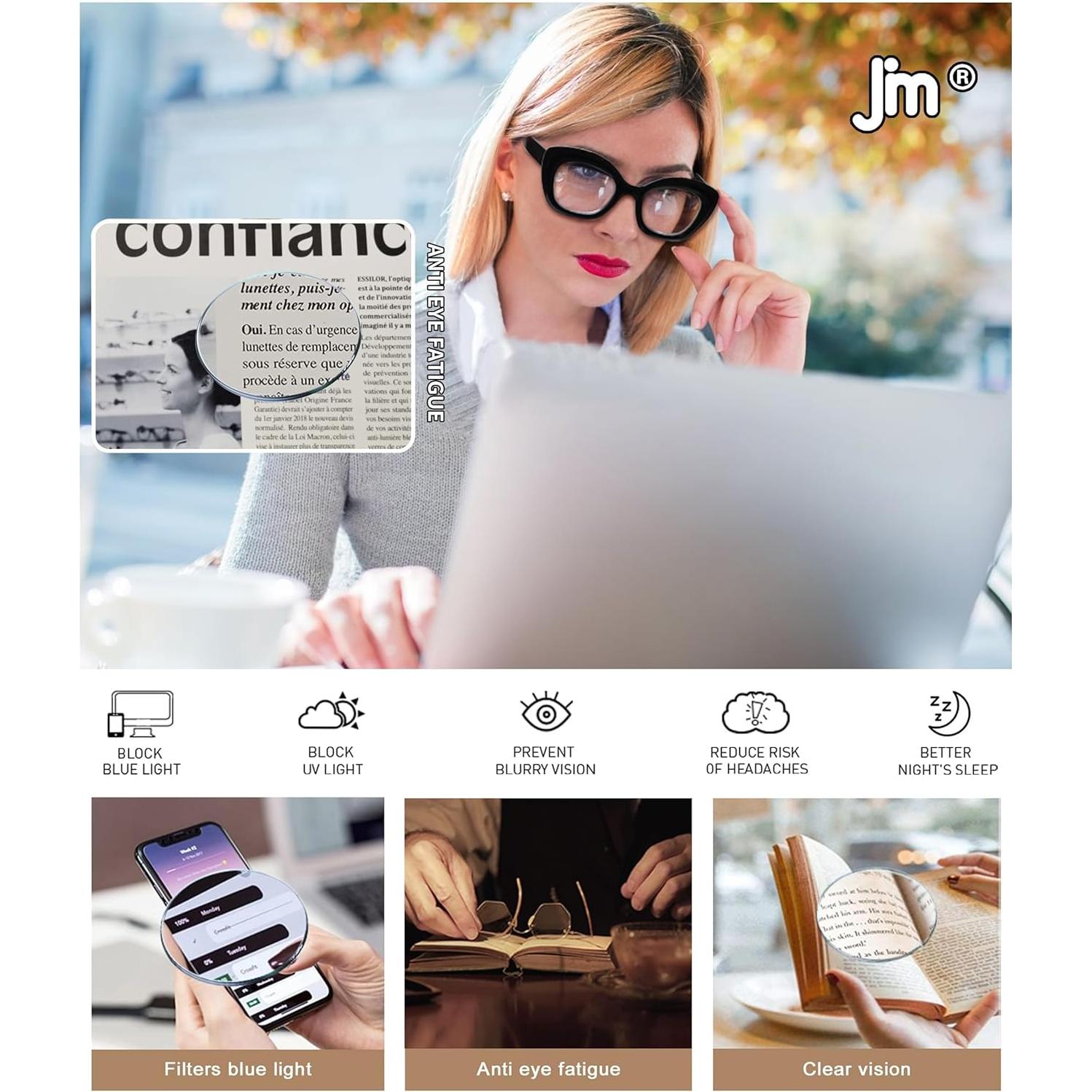 Gafas de lectura JM para mujeres - 3 pares con bloqueo luz azul