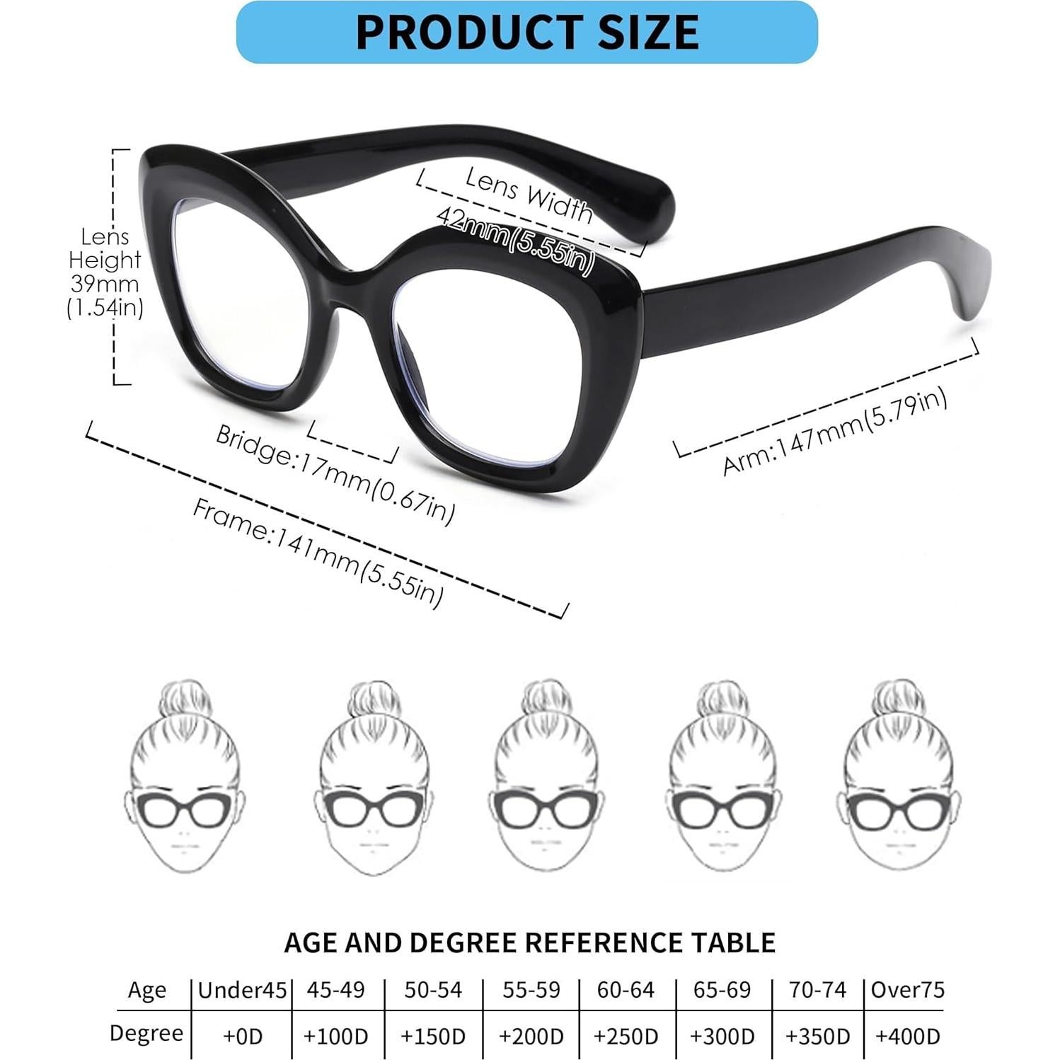 Gafas de lectura JM Cat-Eye para mujeres - 3 pares con filtro UV