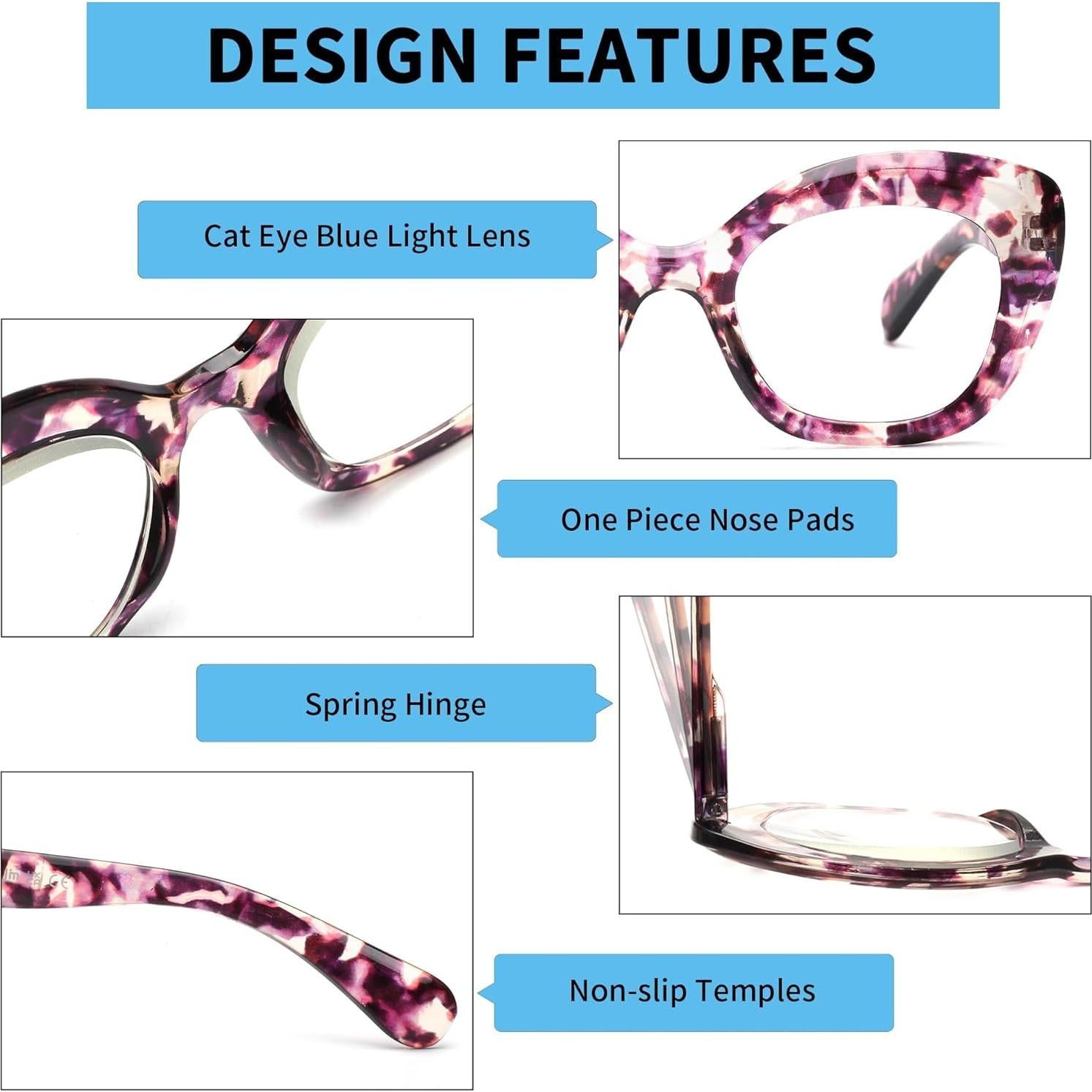 Gafas de lectura JM Cat-Eye 3 pares con bloqueo luz azul