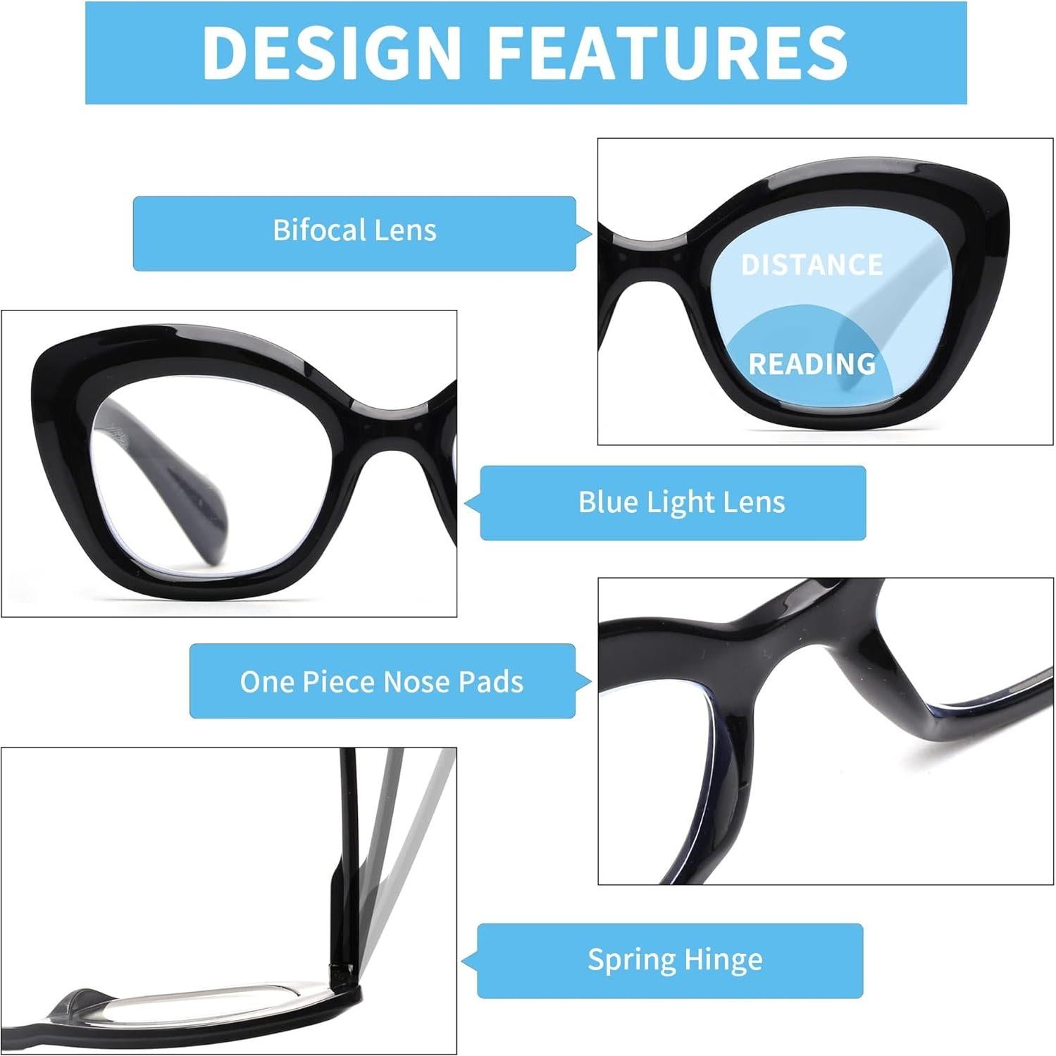 Gafas de lectura JM Cat-Eye 2 pares con bloqueo luz azul