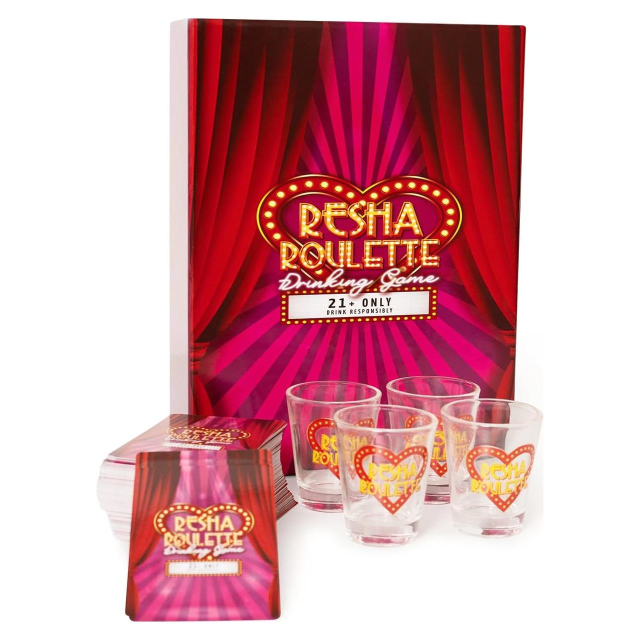 Juego de Beber Caresha Please Resha Roulette - 120 Cartas y 4 Vasos
