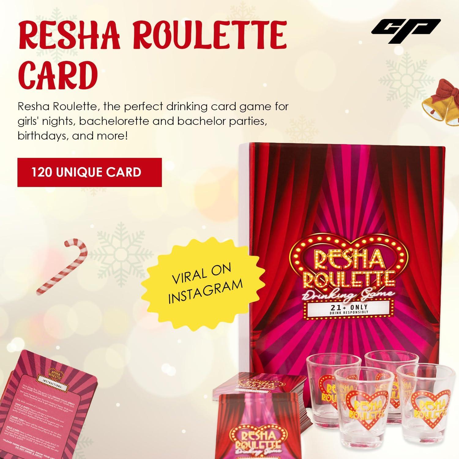Juego de Beber Caresha Please Resha Roulette - 120 Cartas y 4 Vasos