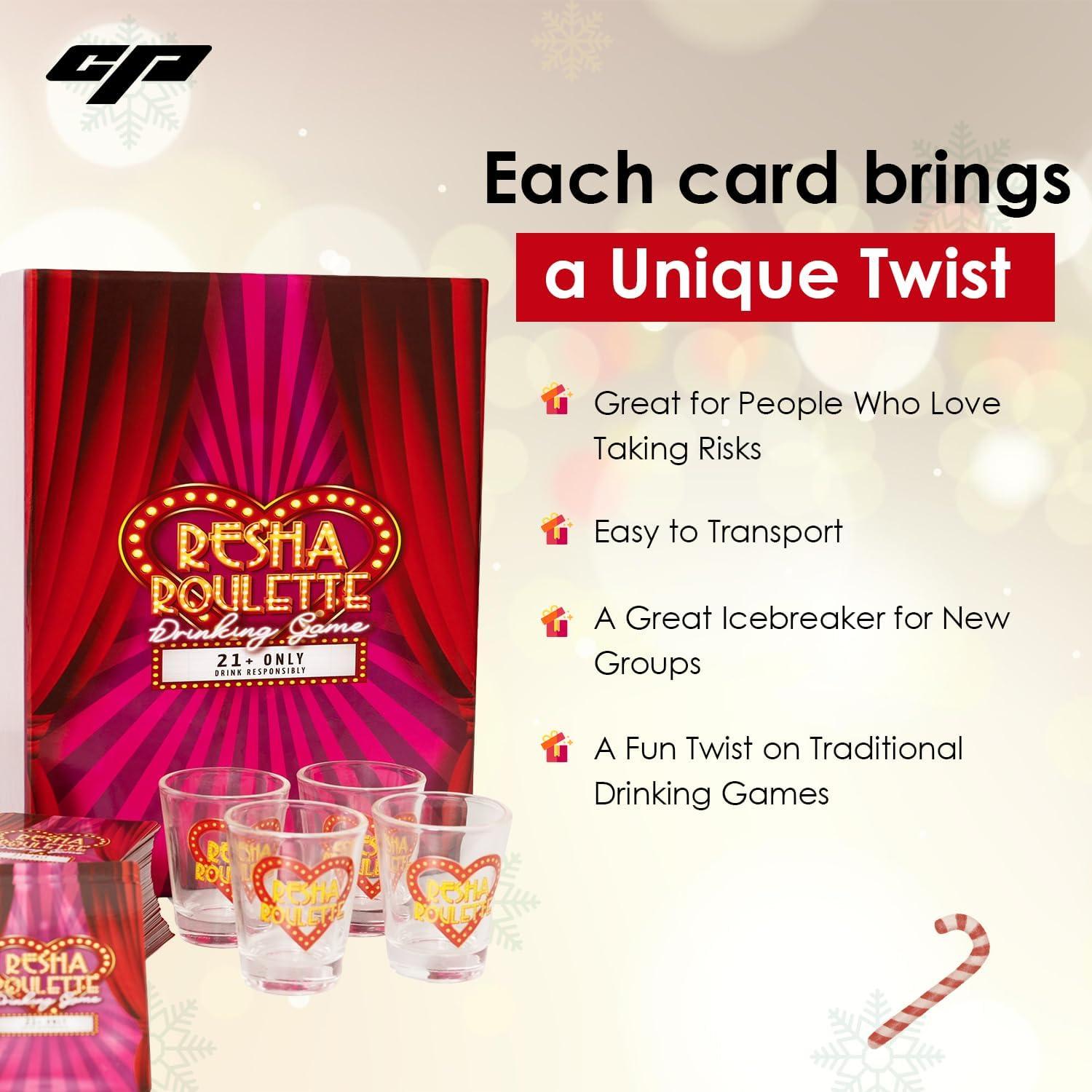 Juego de Beber Caresha Please Resha Roulette - 120 Cartas y 4 Vasos