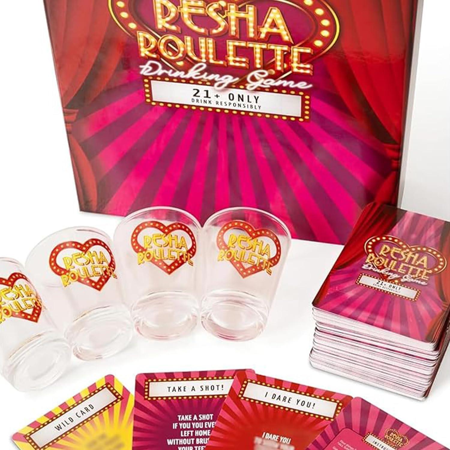 Juego de Beber Caresha Please Resha Roulette - 120 Cartas y 4 Vasos