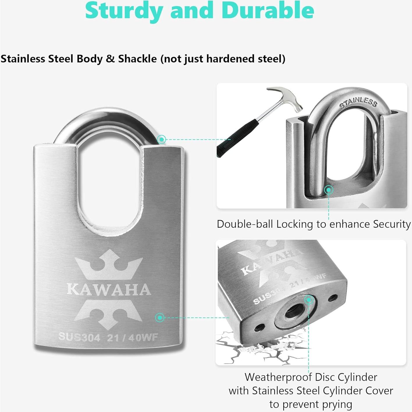 Candado de Alta Seguridad KAWAHA 40mm Acero Inoxidable 2 Piezas