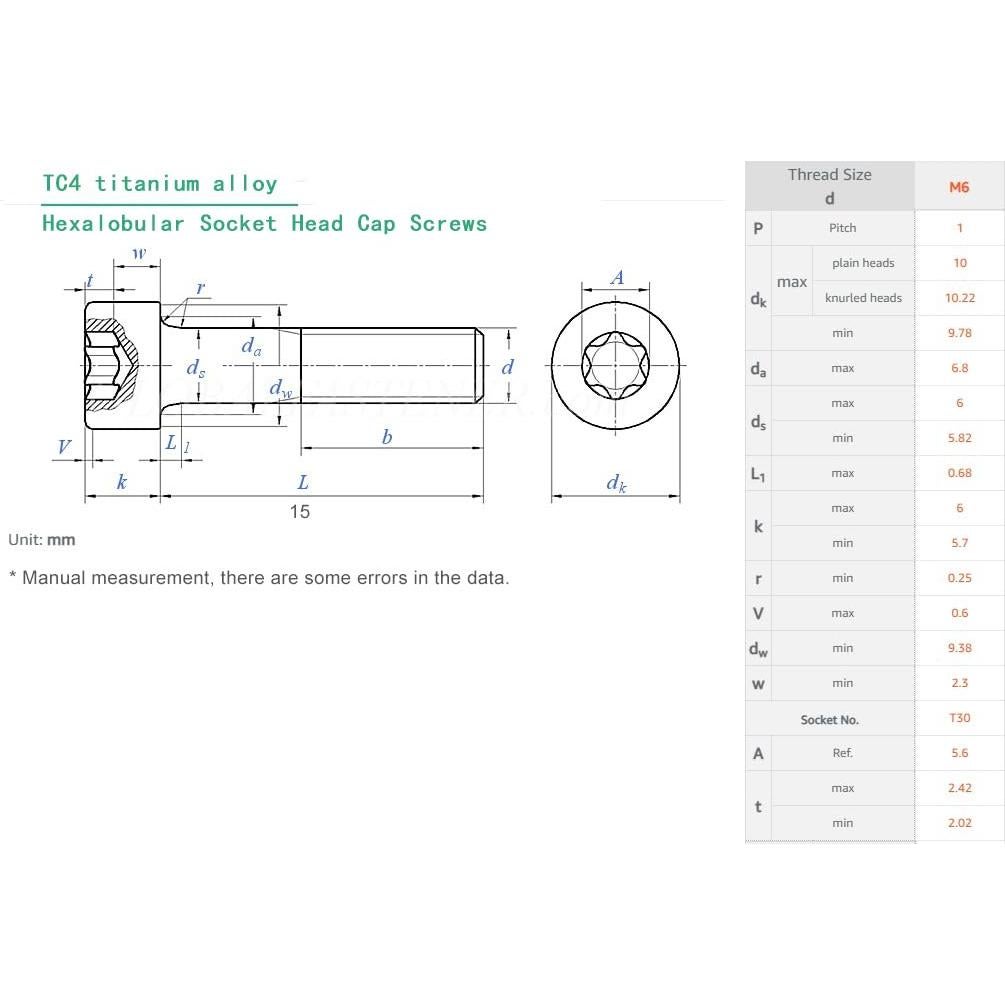 5 Tornillos Antirrobo de Titanio TC4 M6x15mm Azul - Decorativos