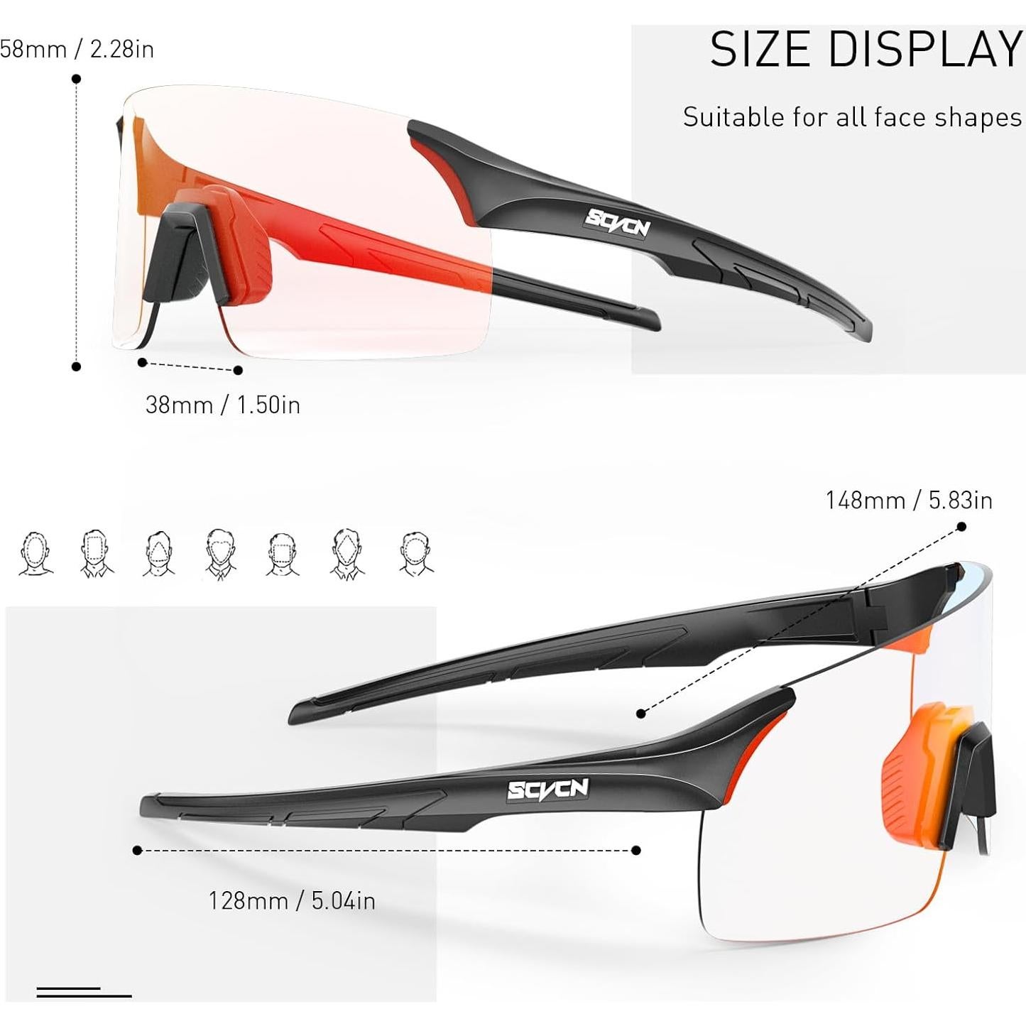 Gafas de Ciclismo Fotochromáticas SCVCN UV400 Unisex Rojo