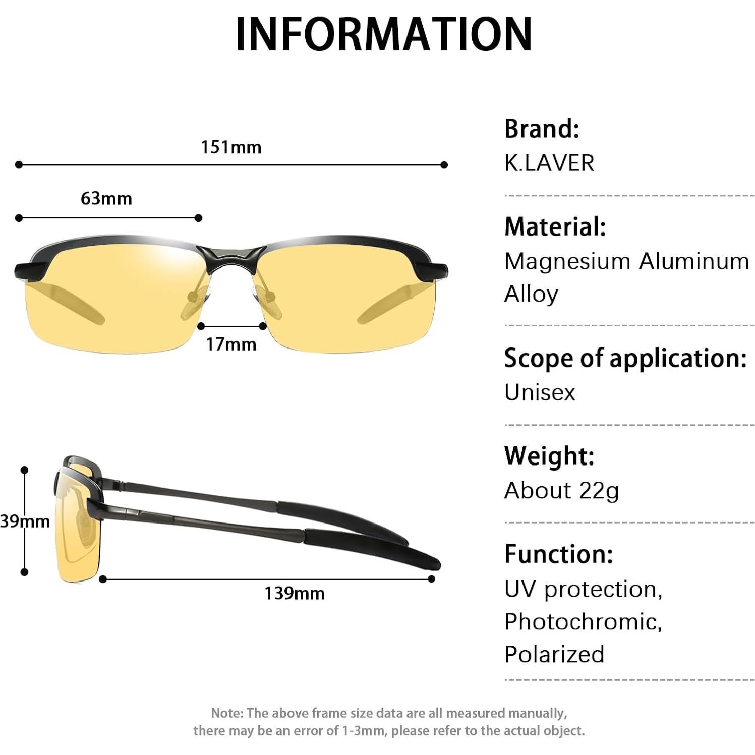 Gafas de Sol Polarizadas K.LAVER UV400 Fotoquímicas Unisex