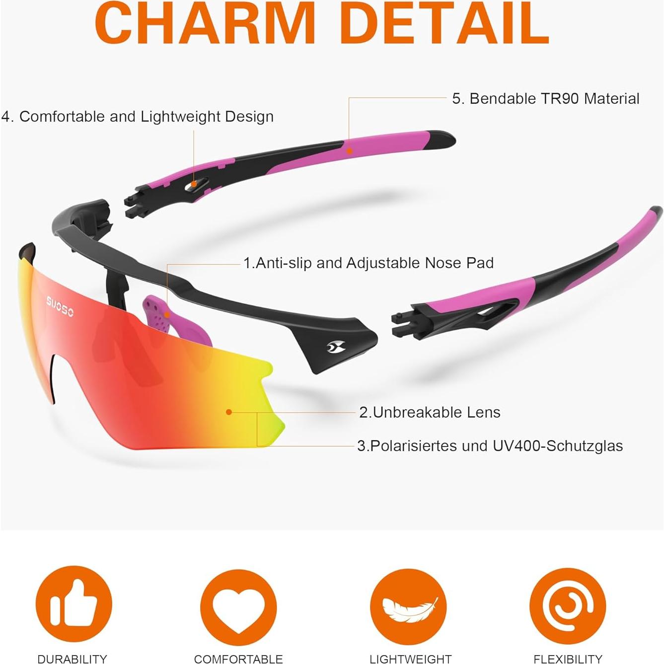 Gafas de sol deportivas SUOSO UV400 polarizadas rojas