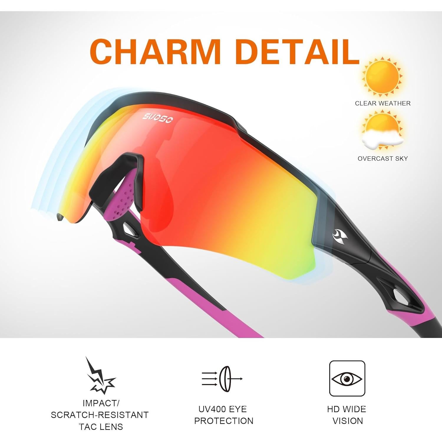 Gafas de sol deportivas SUOSO UV400 polarizadas rojas