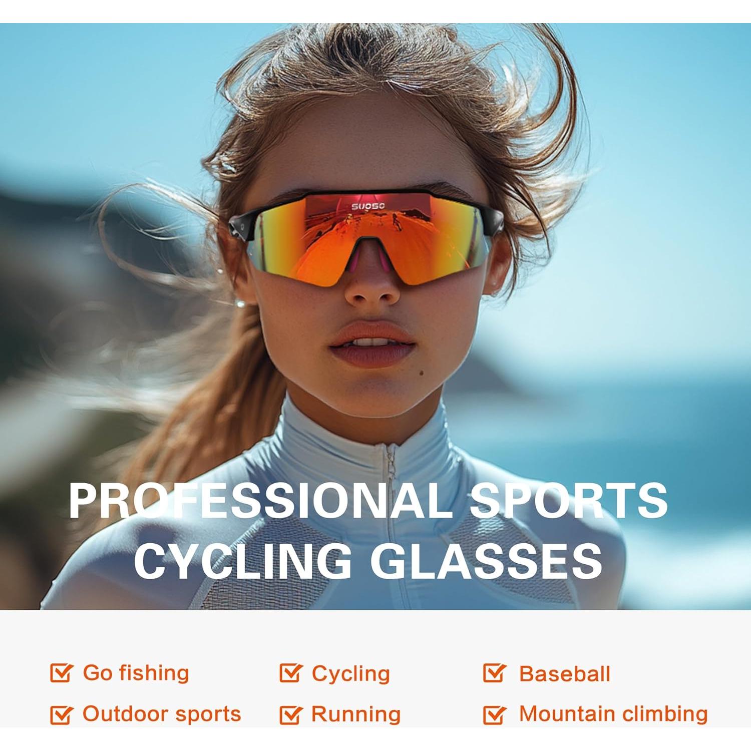 Gafas de sol deportivas SUOSO UV400 polarizadas rojas