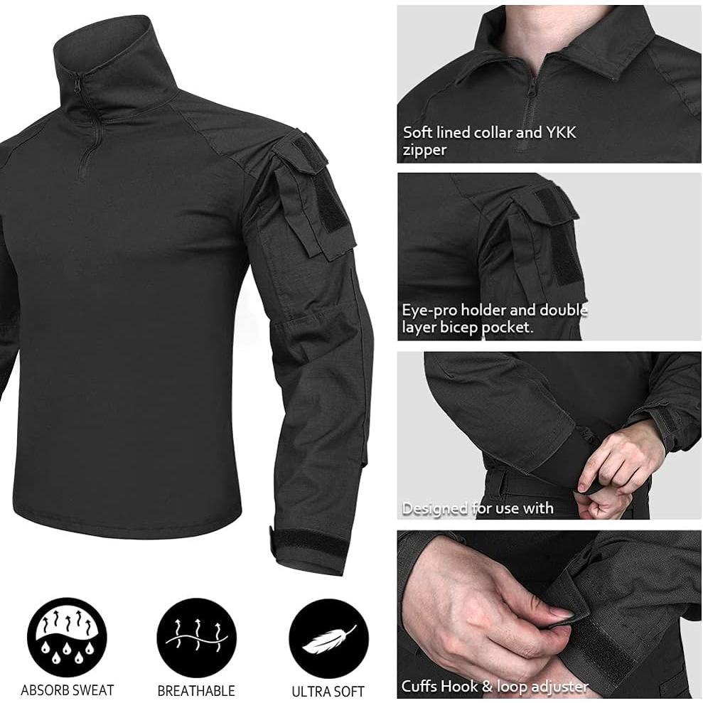 Camisa Táctica KRYDEX para Hombre Manga Larga con Almohadillas