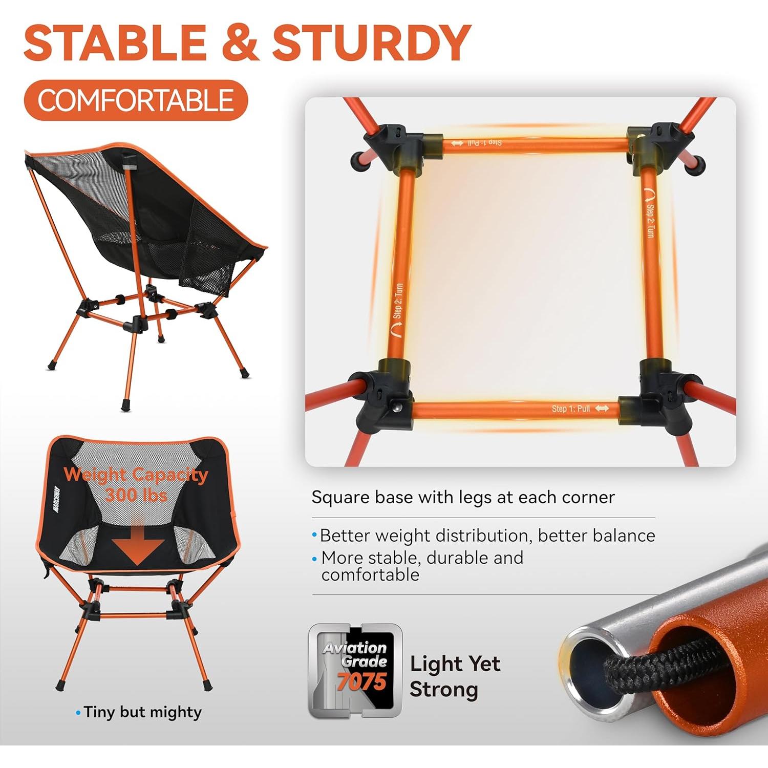 Silla de Camping MARCHWAY Plegable Ultraligera Naranja