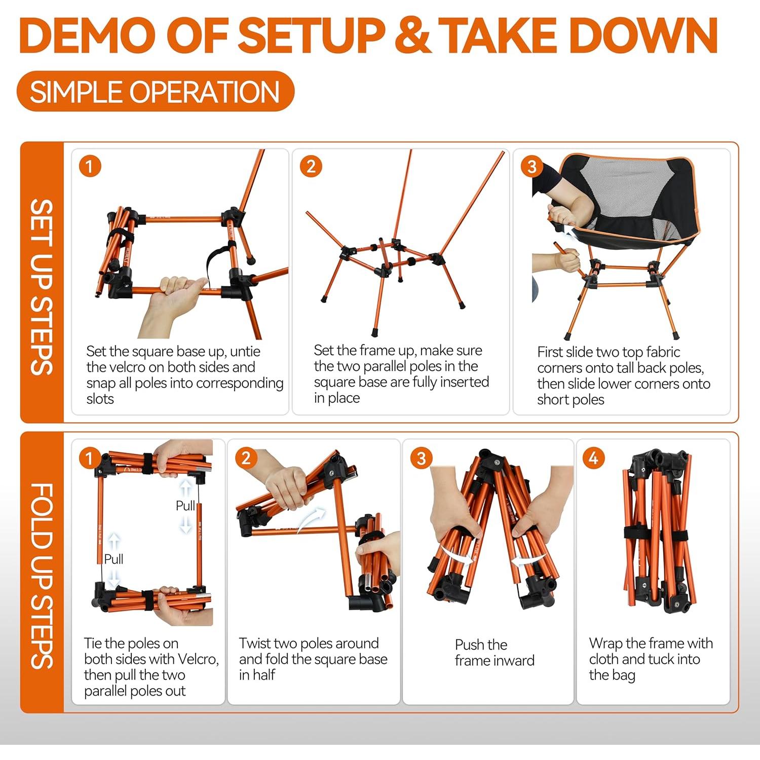 Silla de Camping MARCHWAY Plegable Ultraligera Naranja