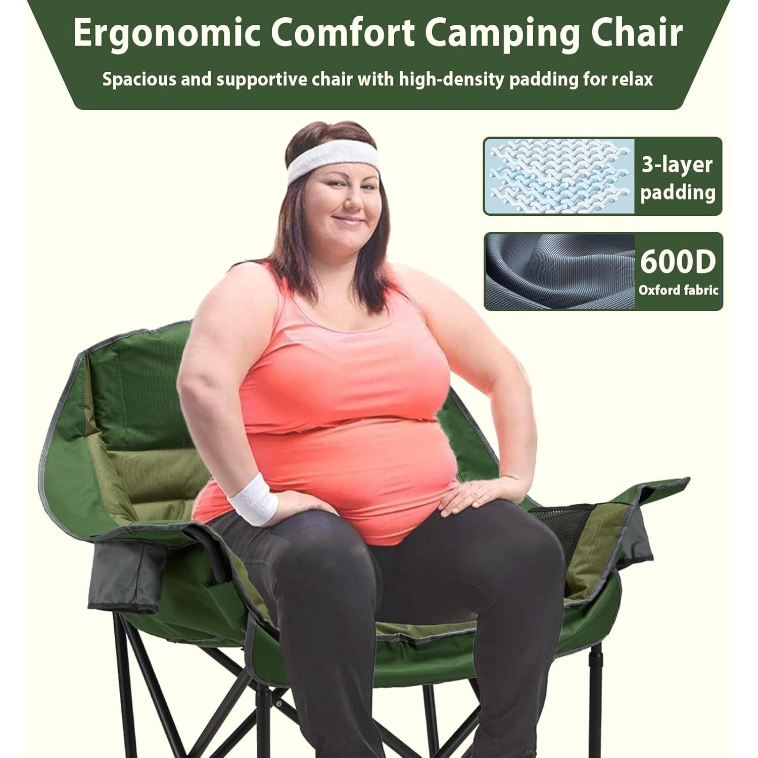 Silla de Camping Youtanic Plegable Verde 400 lbs Ergonómica
