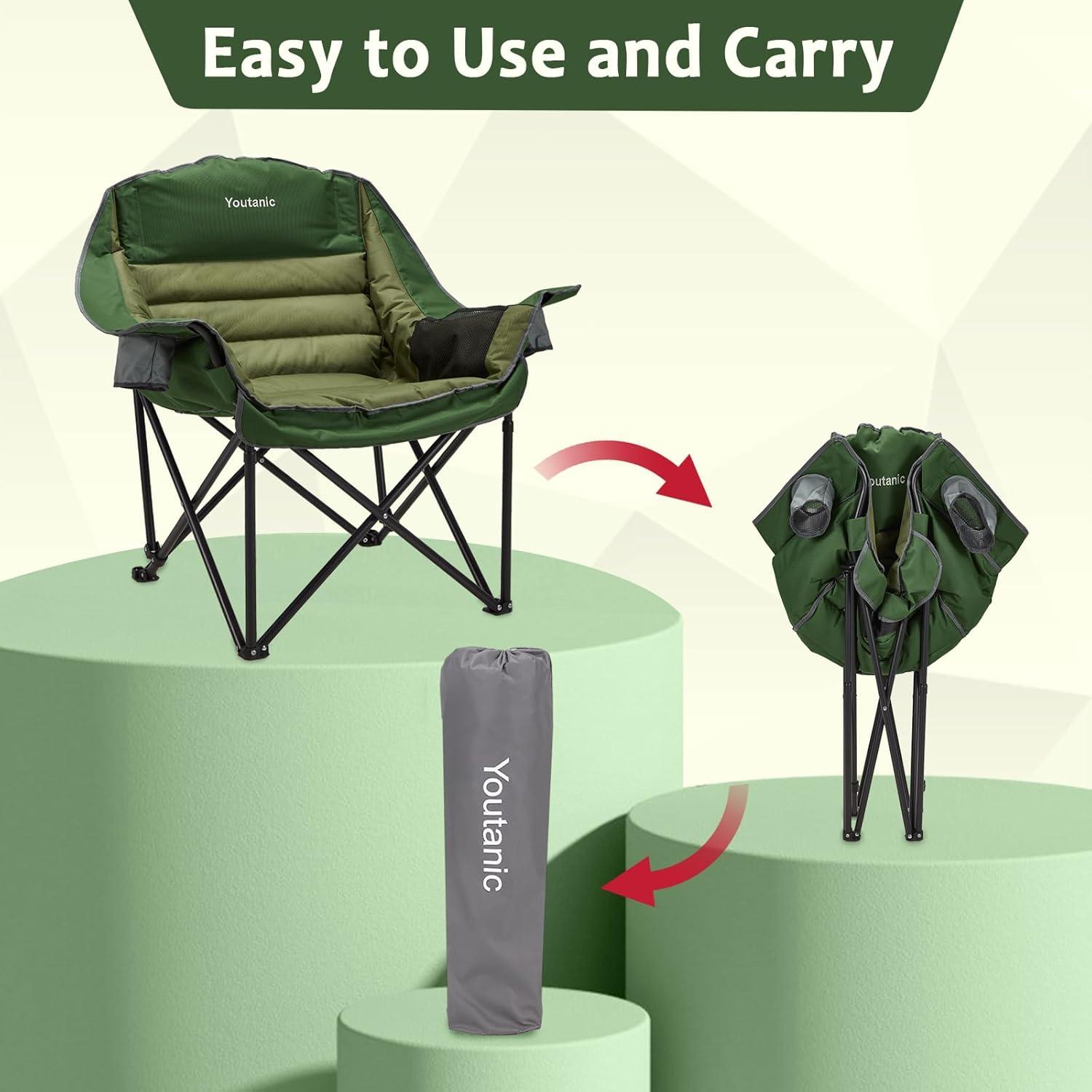 Silla de Camping Youtanic Plegable Verde 400 lbs Ergonómica