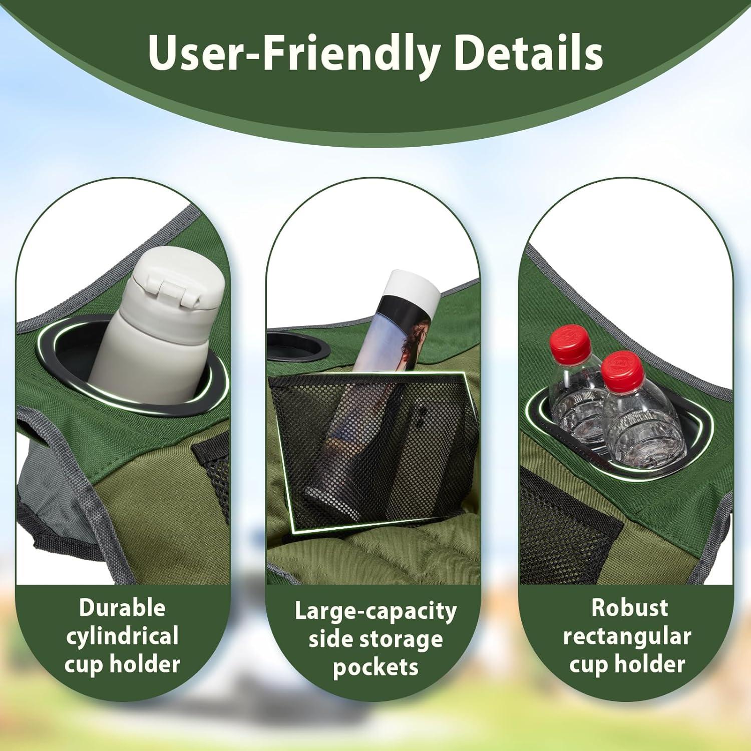 Silla de Camping Youtanic Plegable Verde 400 lbs Ergonómica