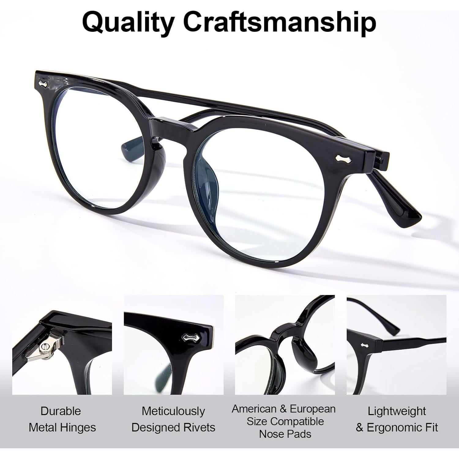 Gafas Anti Fatiga Ocular Saraudy, Bloqueo Luz Azul, Montura Redonda