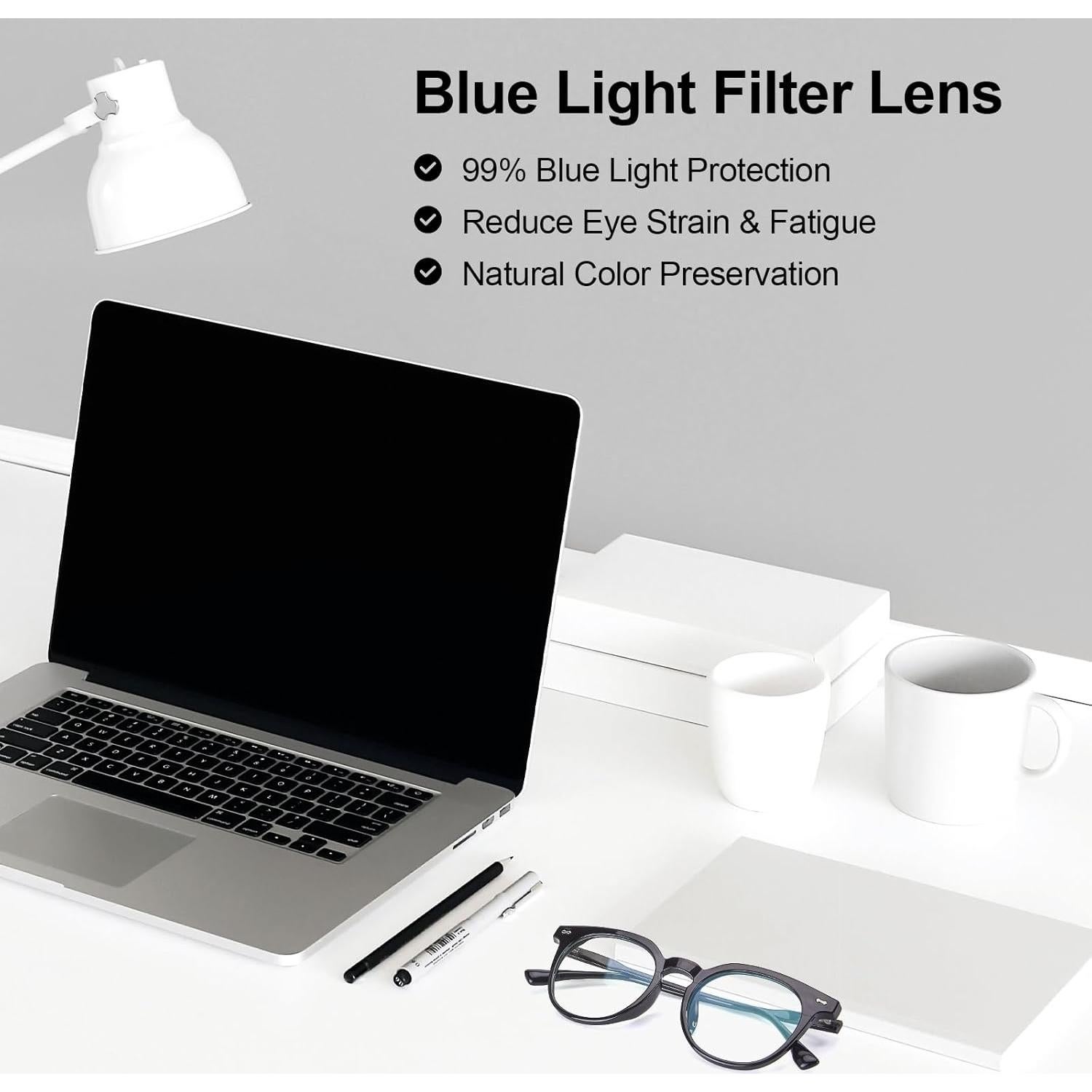 Gafas Anti Fatiga Ocular Saraudy, Bloqueo Luz Azul, Montura Redonda