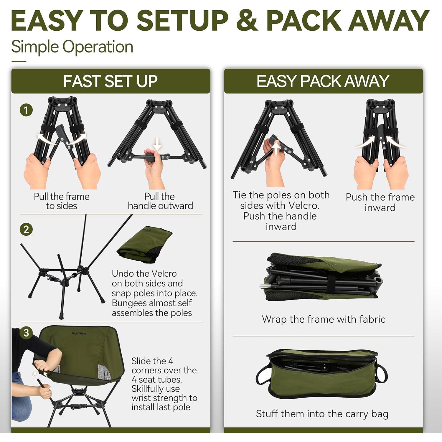 Silla de Camping MARCHWAY Plegable Ligera 1.29 kg Verde