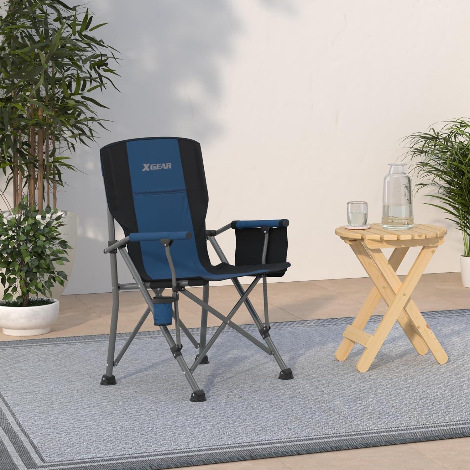 Silla de Camping Plegable XGEAR con Reposabrazos y Portavasos