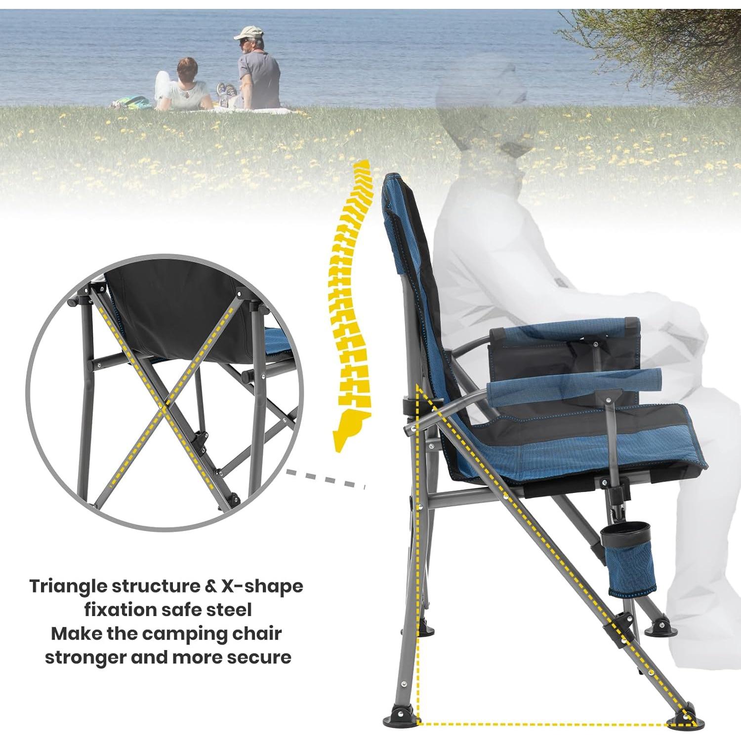 Silla de Camping Plegable XGEAR con Reposabrazos y Portavasos