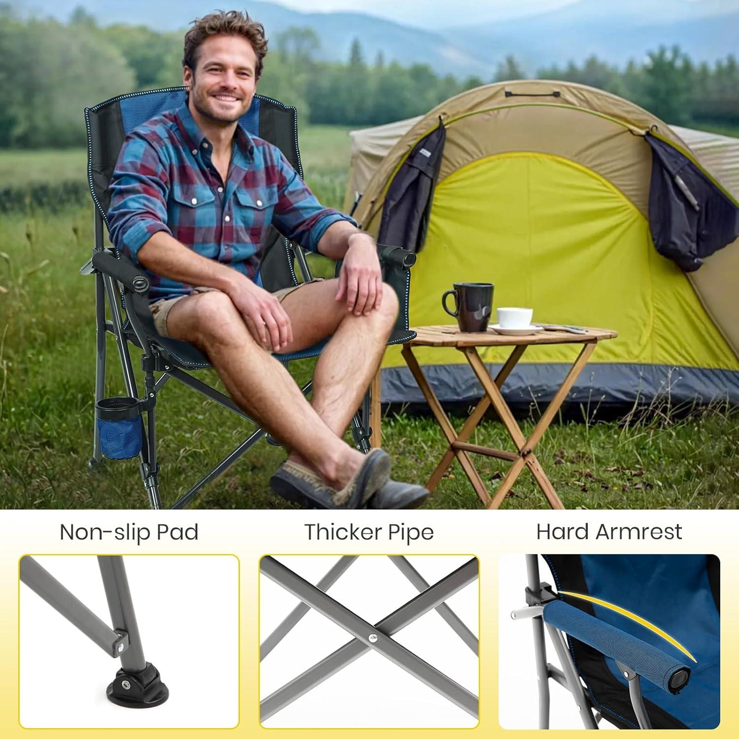 Silla de Camping Plegable XGEAR con Reposabrazos y Portavasos