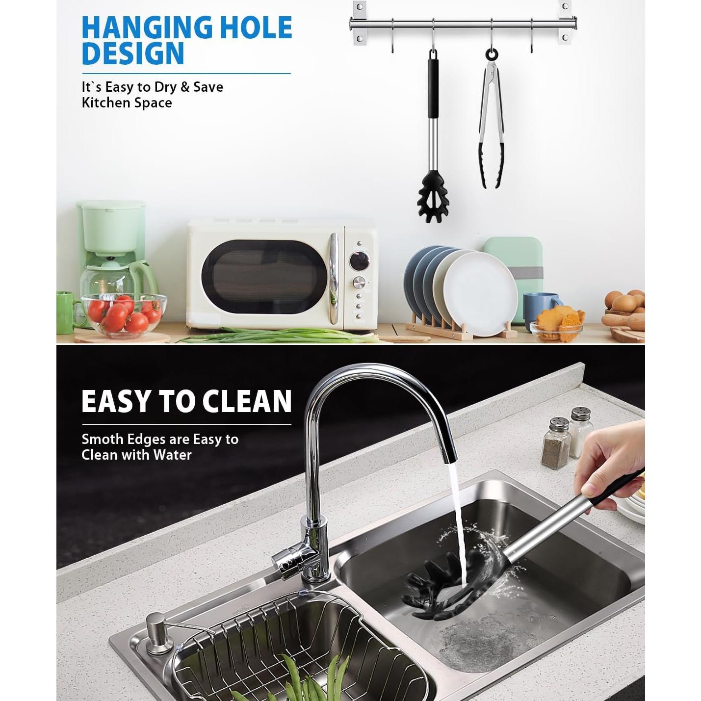 Cuchara y Pinzas para Pasta DaiRen Kitchen Silicona Negra