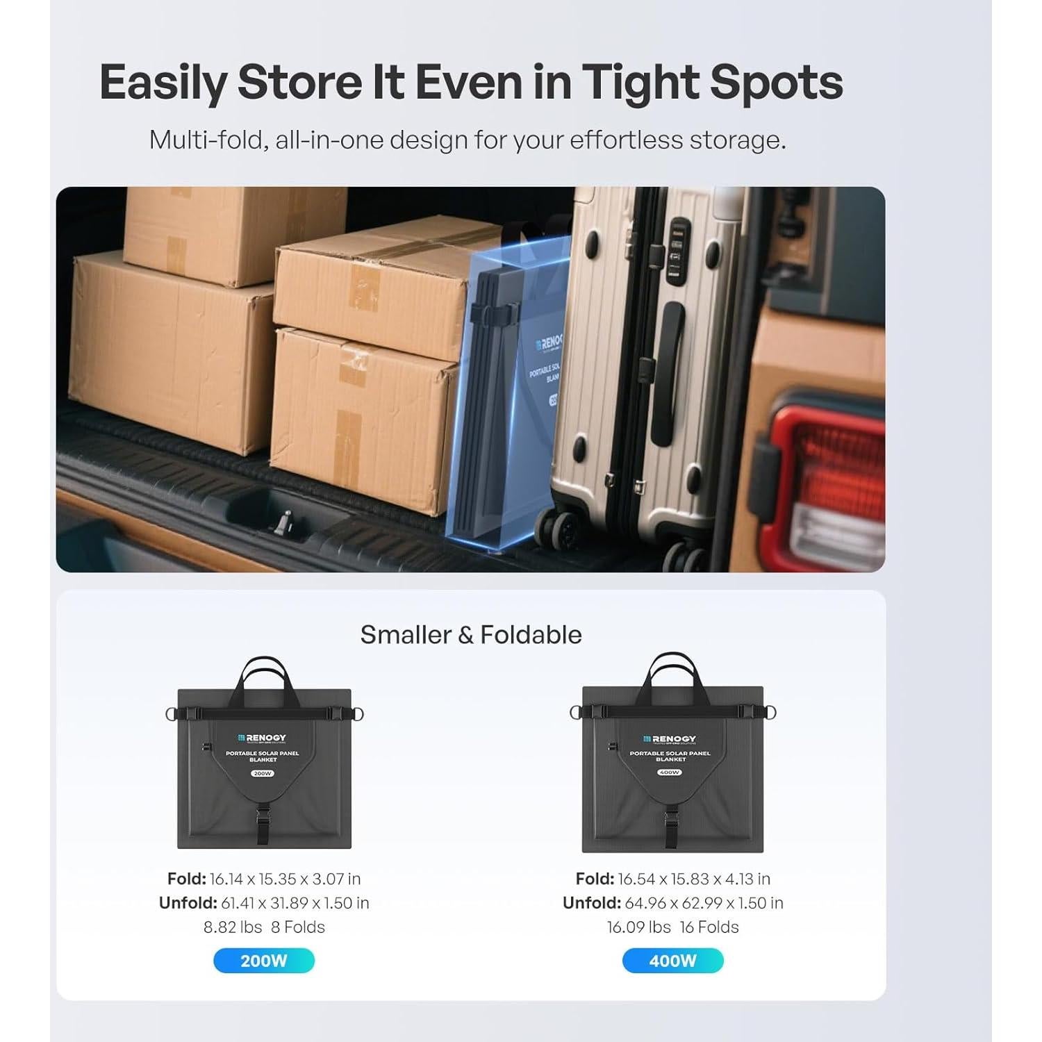 Manta Solar Plegable Renogy 200W, Alta Eficiencia 25%, USB-C