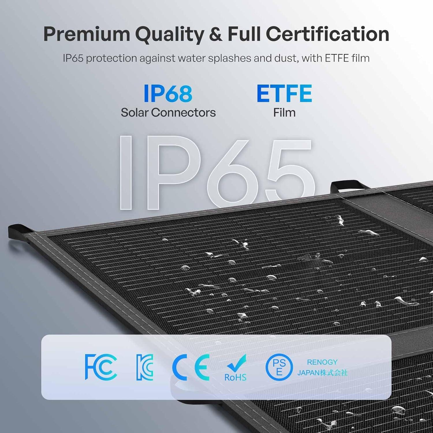 Manta Solar Plegable Renogy 200W, Alta Eficiencia 25%, USB-C