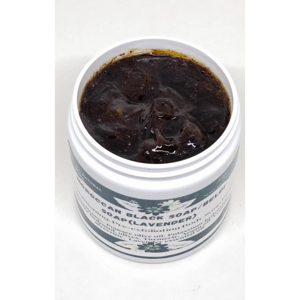Jabón Negro Marroquí Exfoliante con Lavanda y Rosa 200g