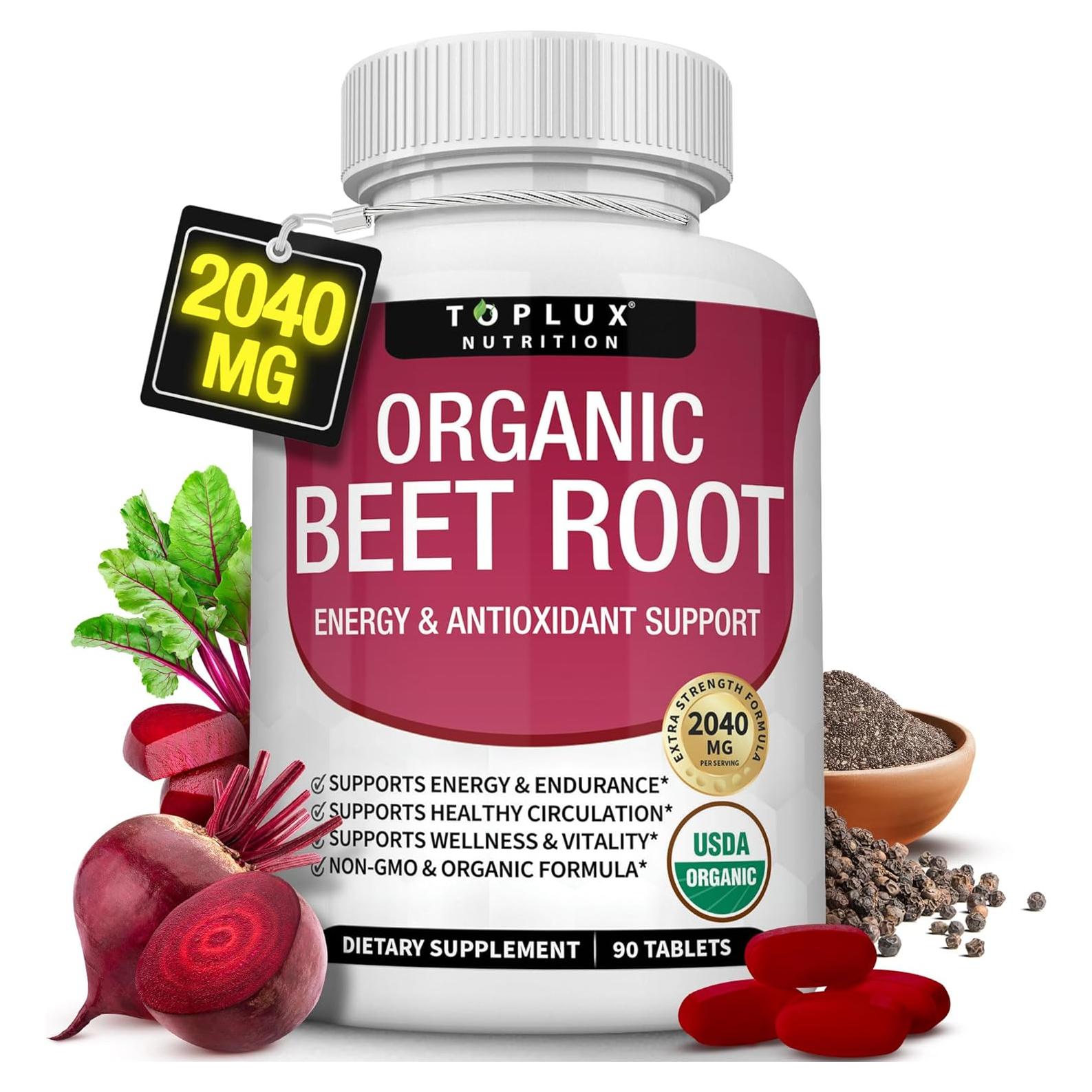 Tabletas de Remolacha Orgánica Toplux 2040mg 90 Tabletas