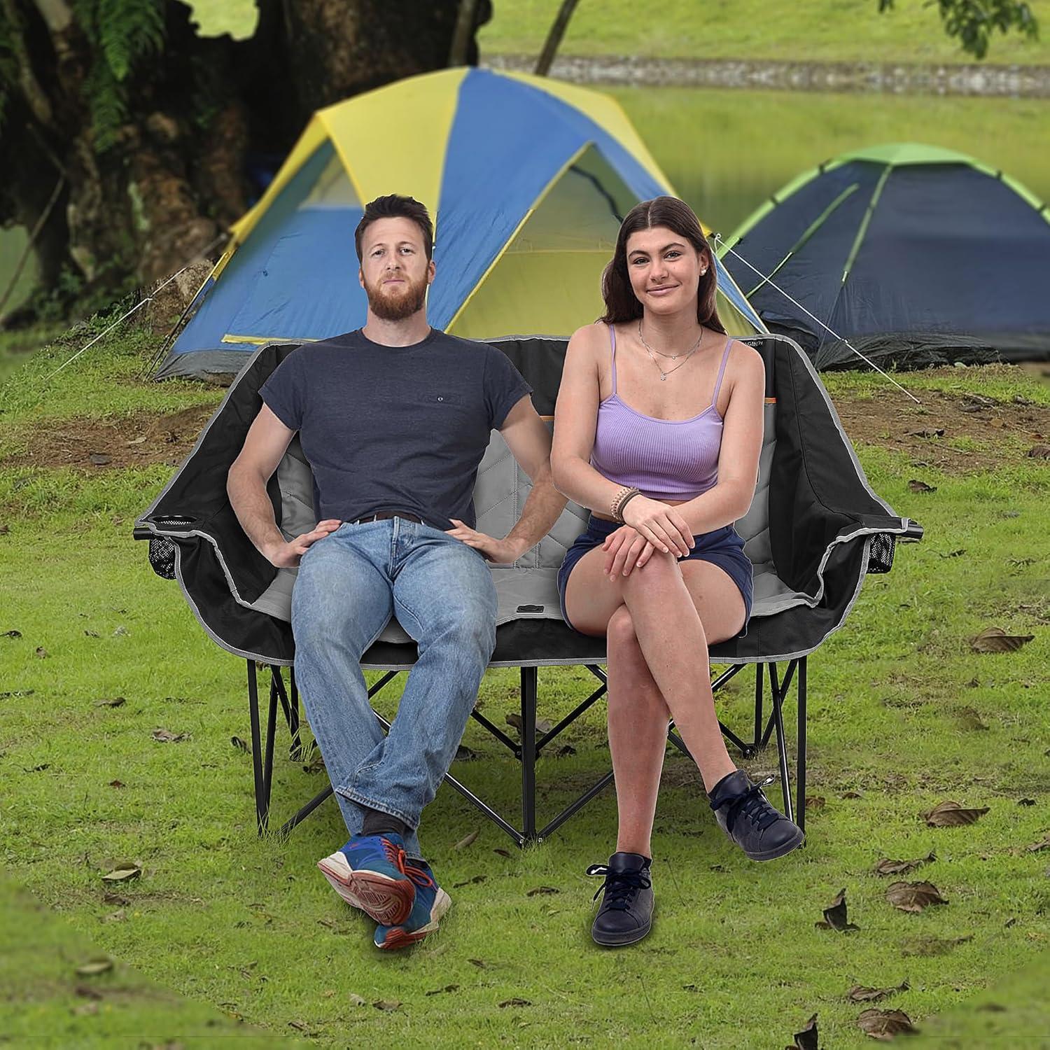 Silla de Camping Doble VAGANTH Plegable con Portavasos