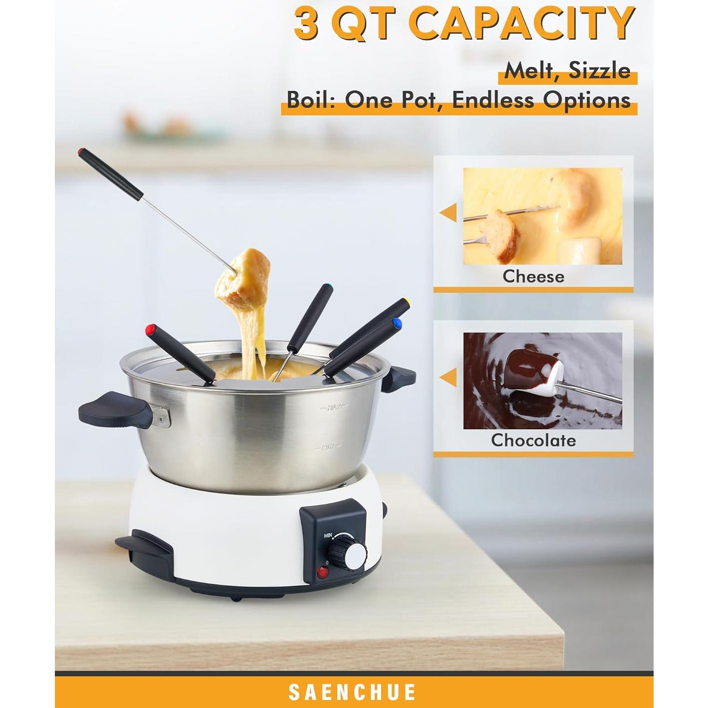 Olla de Fondue Eléctrica Saenchue 6 Tazas Acero Inoxidable